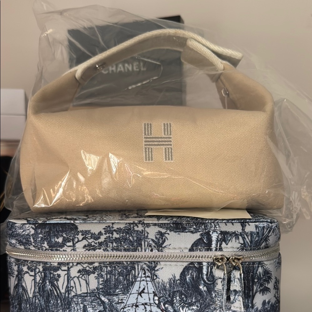 Hermes Beige Canvas Bag with White Handles